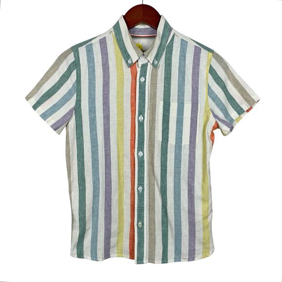 Boden Casual Shirt Button Front Linen Cotton Blend Multicolor Stripe Boys 11 12 - Picture 1 of 6